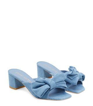 Stuart Weitzman Women's Loveknot Denim Flat Sandals - Blue - Size 5