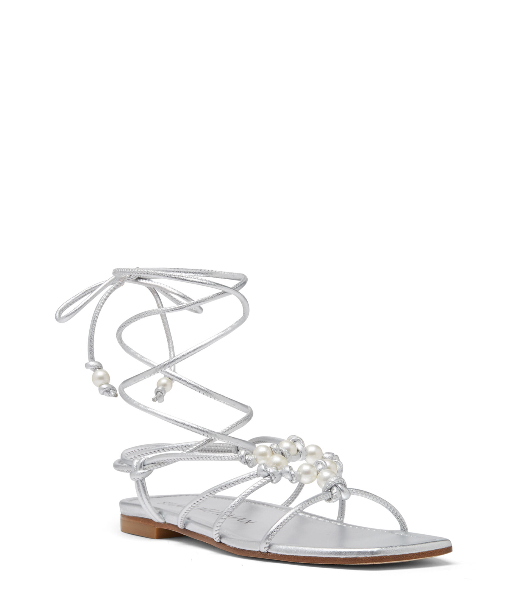 PEARL KNOT LACE UP SANDAL in SILVER for Women Stuart Weitzman