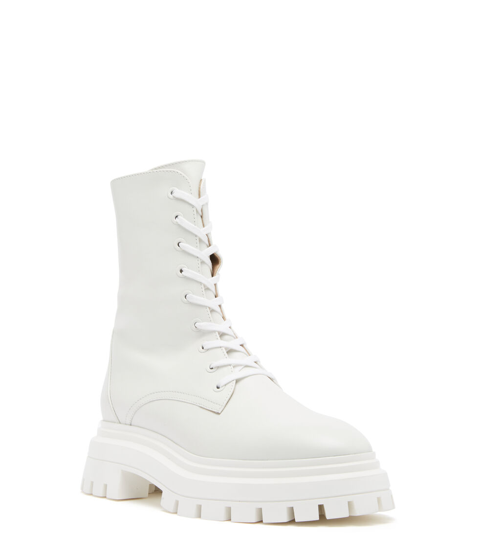 Stuart Weitzman BEDFORD SLEEK LACE-UP BOOTIE WHITE SC862SMOTQN
