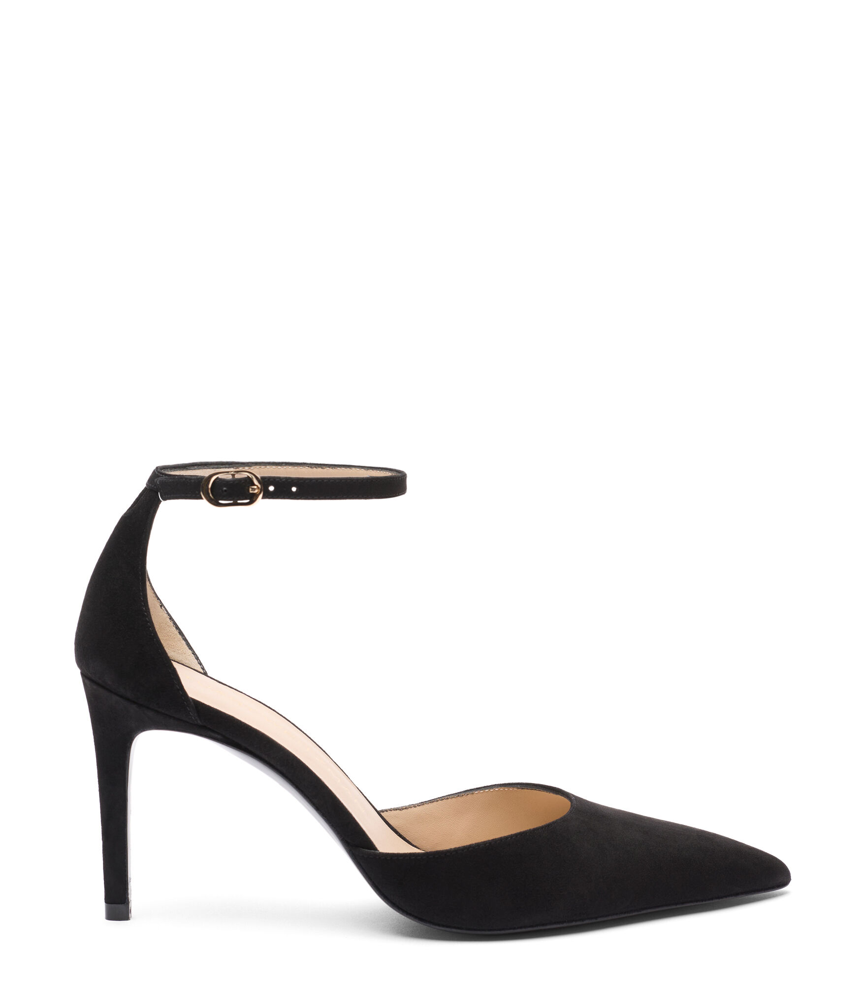 Stuart Weitzman, STUART POWER STRAP 85, PUMPS, BLACK, SUEDE