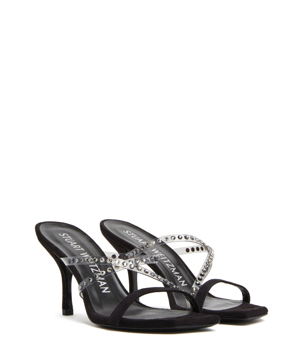 Stuart Weitzman STRAPEZE CRYSTAL 85 SLIDE Flanell/Schwarz/Schwarz Mehrfarbig SF146PVYVZ8