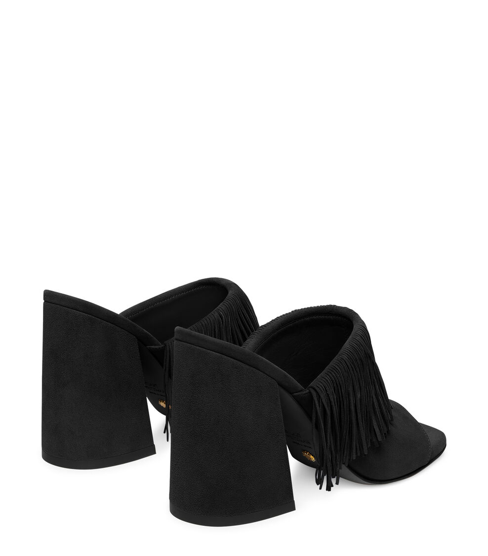Stuart Weitzman TIA FRINGE 100 SLIDE BLACK SG916SUEBLK