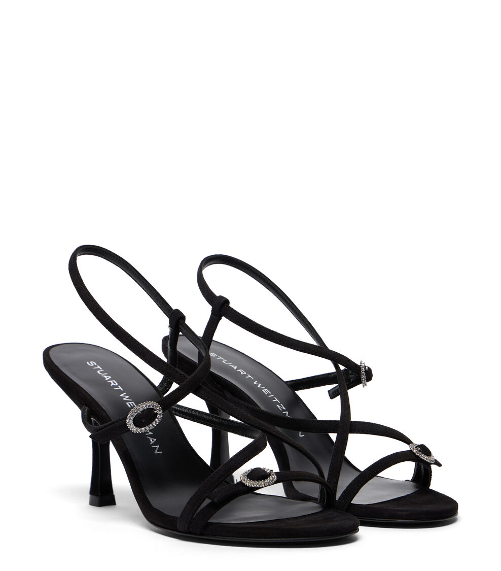 Stuart Weitzman KENSINGTON STRAPPY SANDAL 85 BLACK SN110SUEBLK