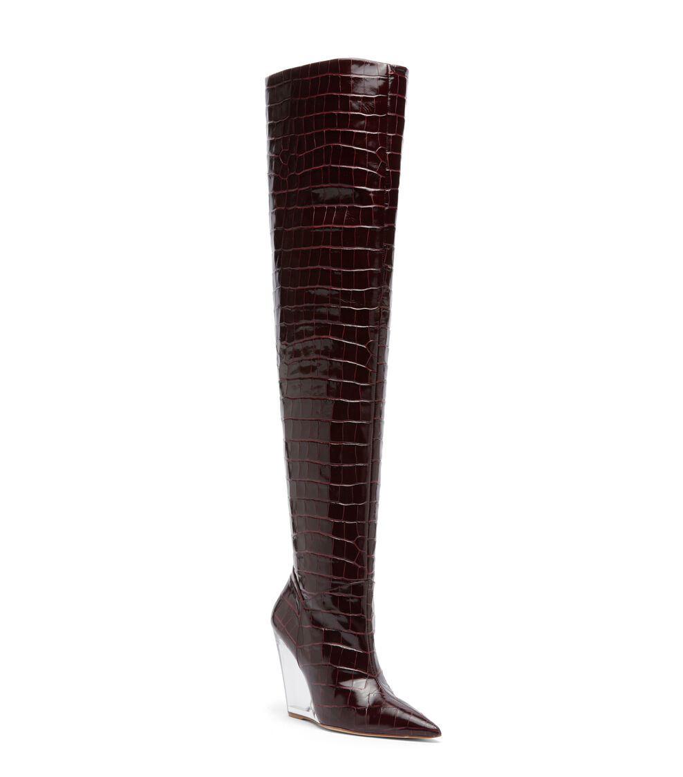 Stuart Weitzman LUCITE 100 WEDGE BOOT PLUM SC818PRFPLU