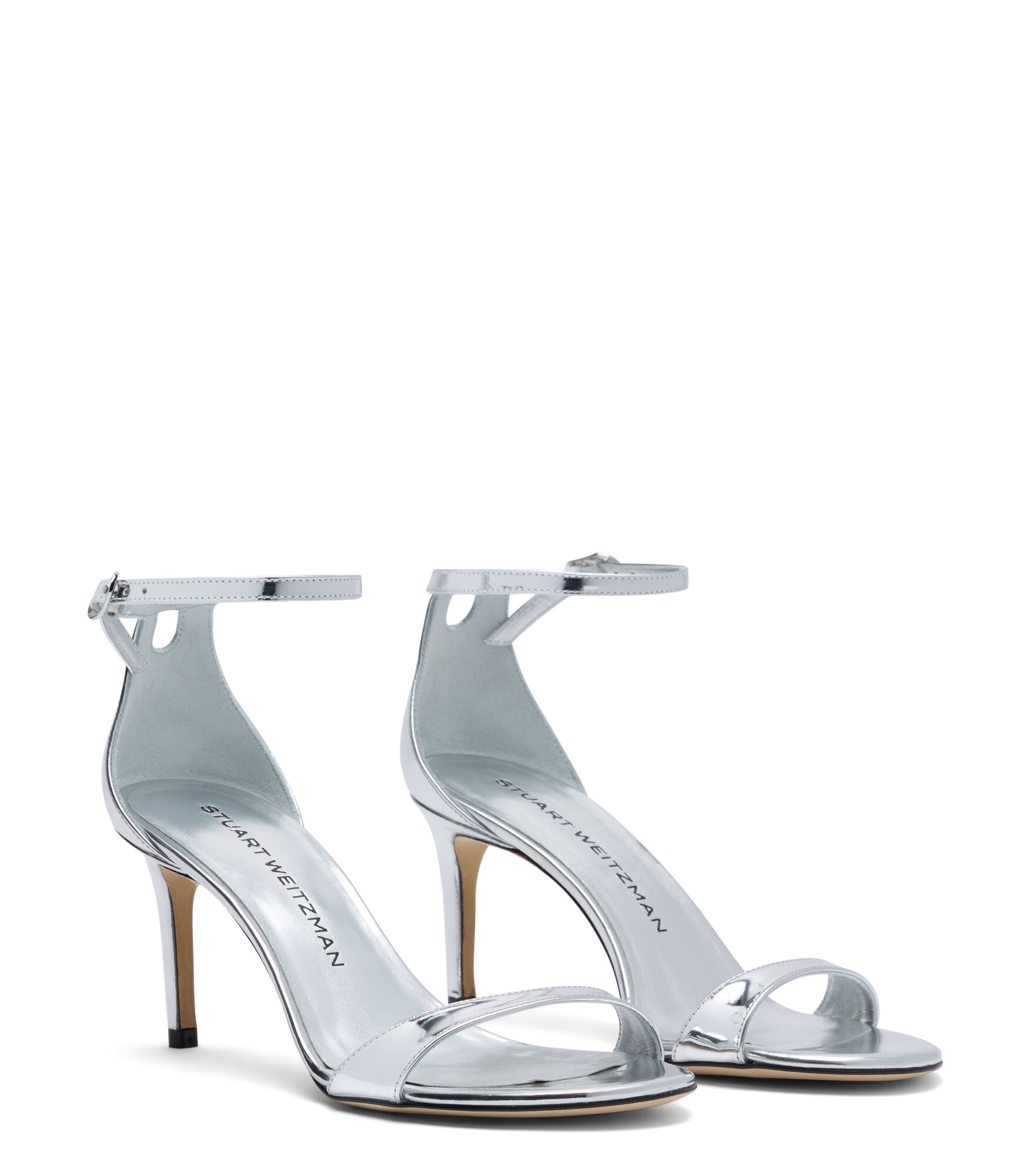 サンダル・ミュール Stuart Weitzman Silver fabric Nudist II sandals NUDIST II SANDAL 75 in SILVER for Women | Stuart Weitzman® UK