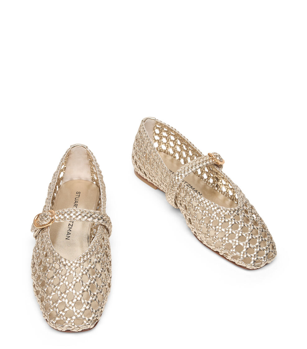 Stuart Weitzman PRIMA WOVEN MARY JANE LIGHT GOLD SN722FIVLIO