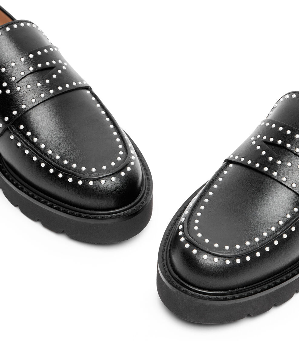 Stuart Weitzman PARKER LIFT MINI PEARL LOAFER BLACK SF409SMOBLK
