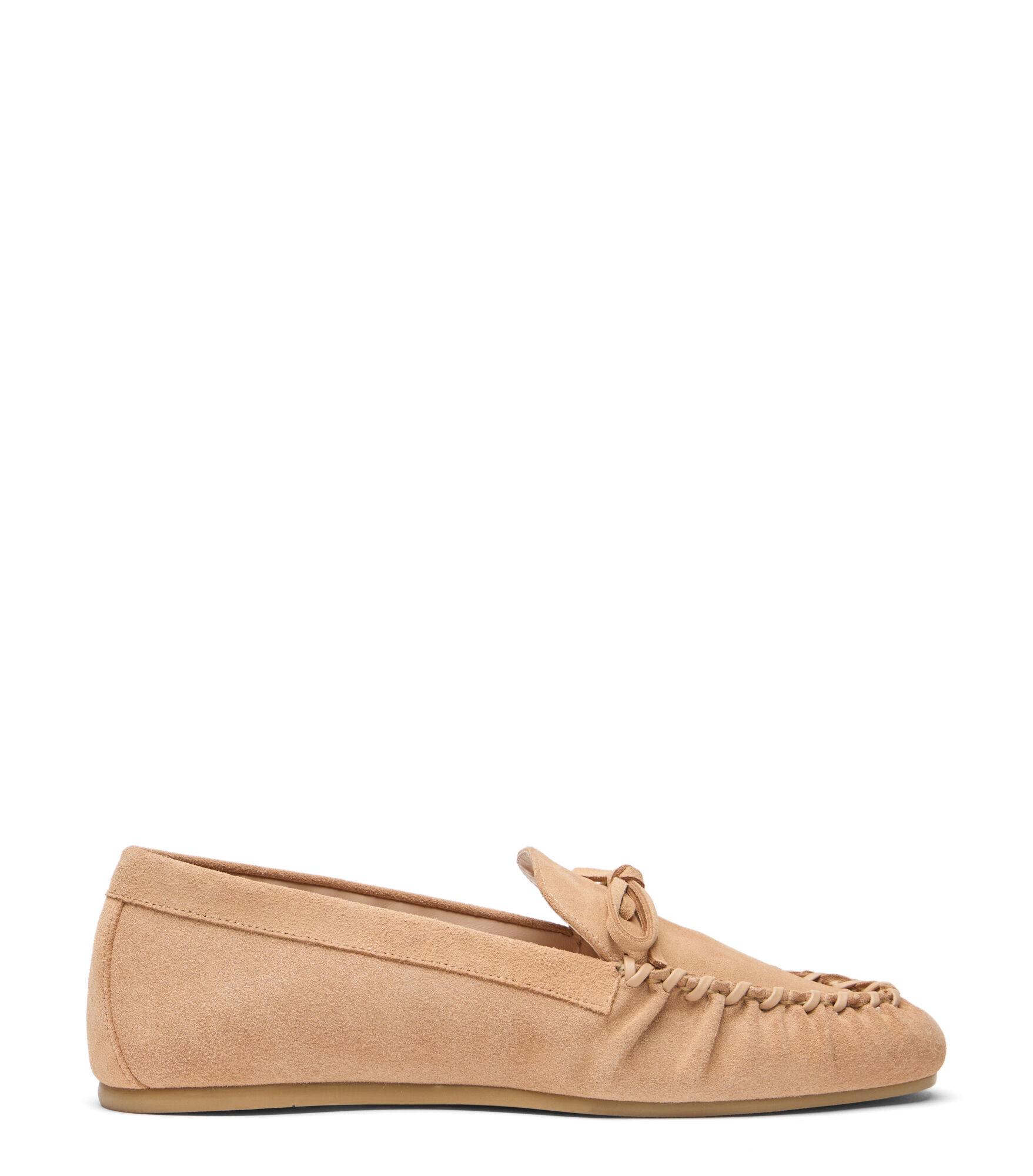 Stuart Weitzman, BRITT BOW LOAFER, FLATS AND LOAFERS, NEW CAMEL, SPORT SUEDE