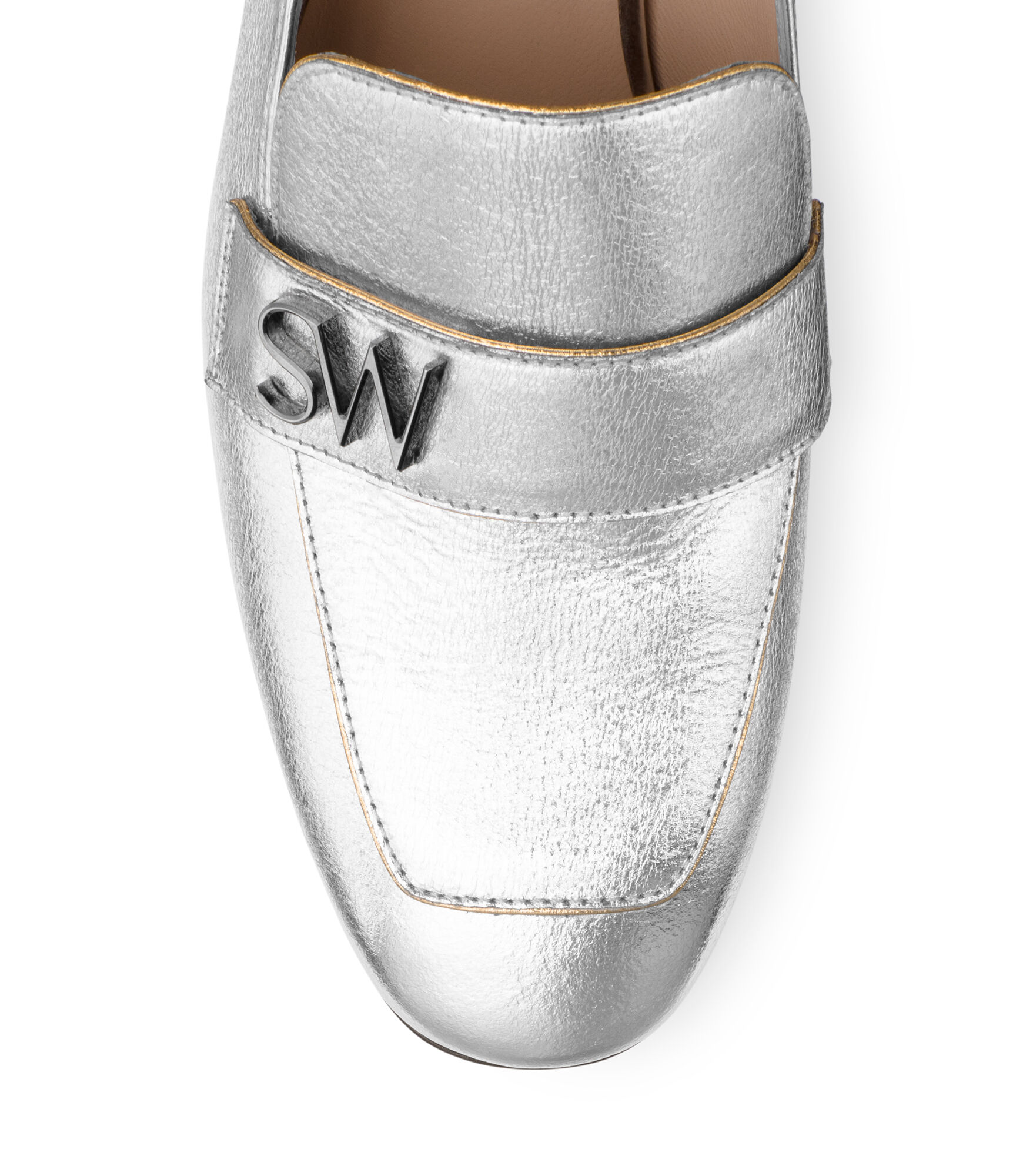 stuart weitzman silver loafers