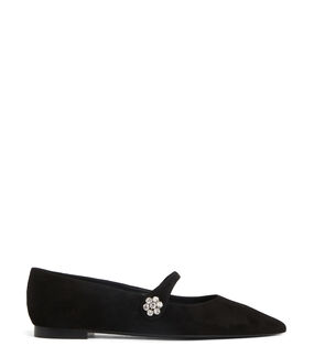 Stuart Weitzman CRYSTAL FLEUR MARY JANE FLAT BLACK SF631SUEBLK