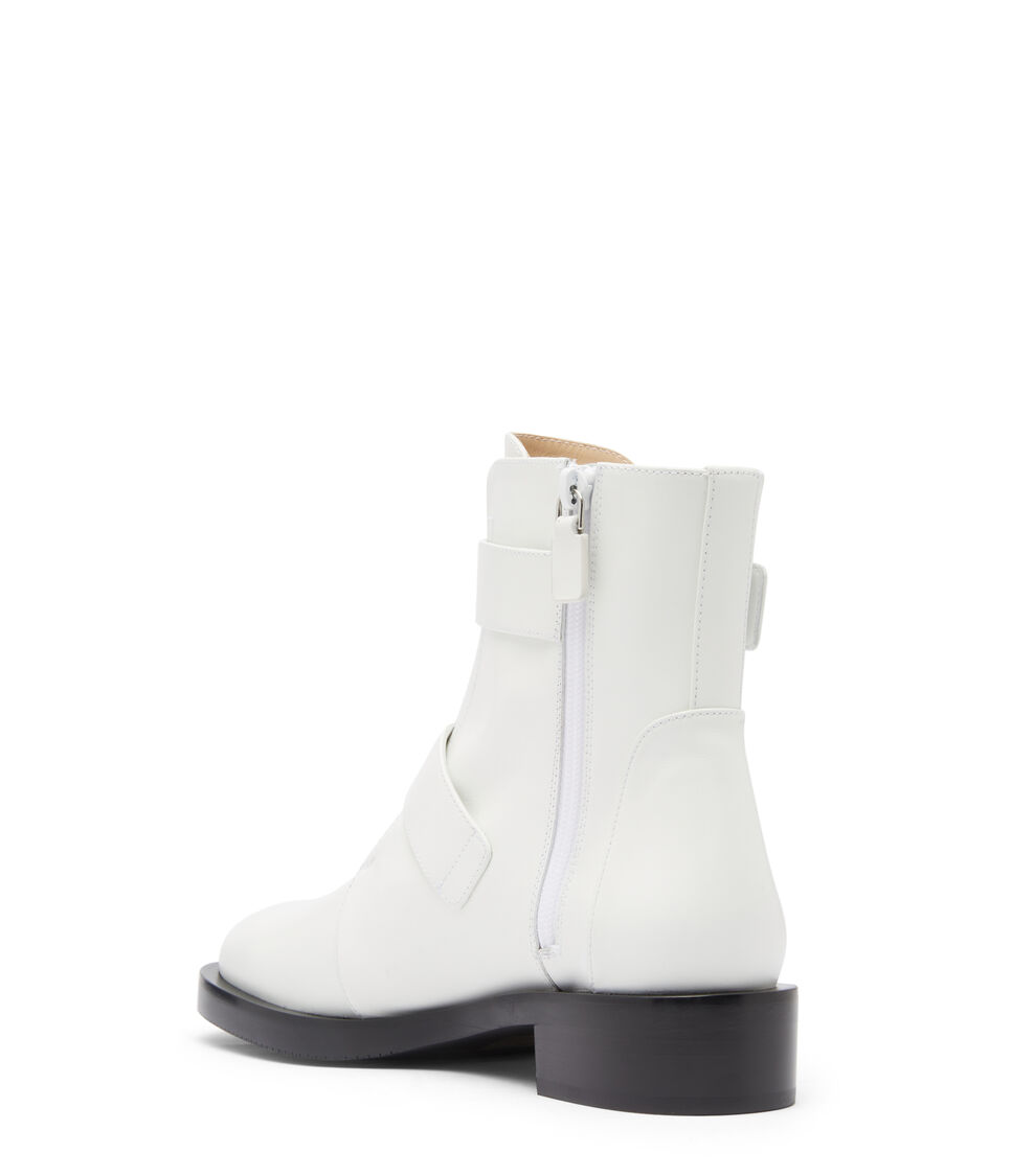 Stuart Weitzman RYDER PEARL GEO BUCKLE BOOTIE WHITE SB698SMOWHT