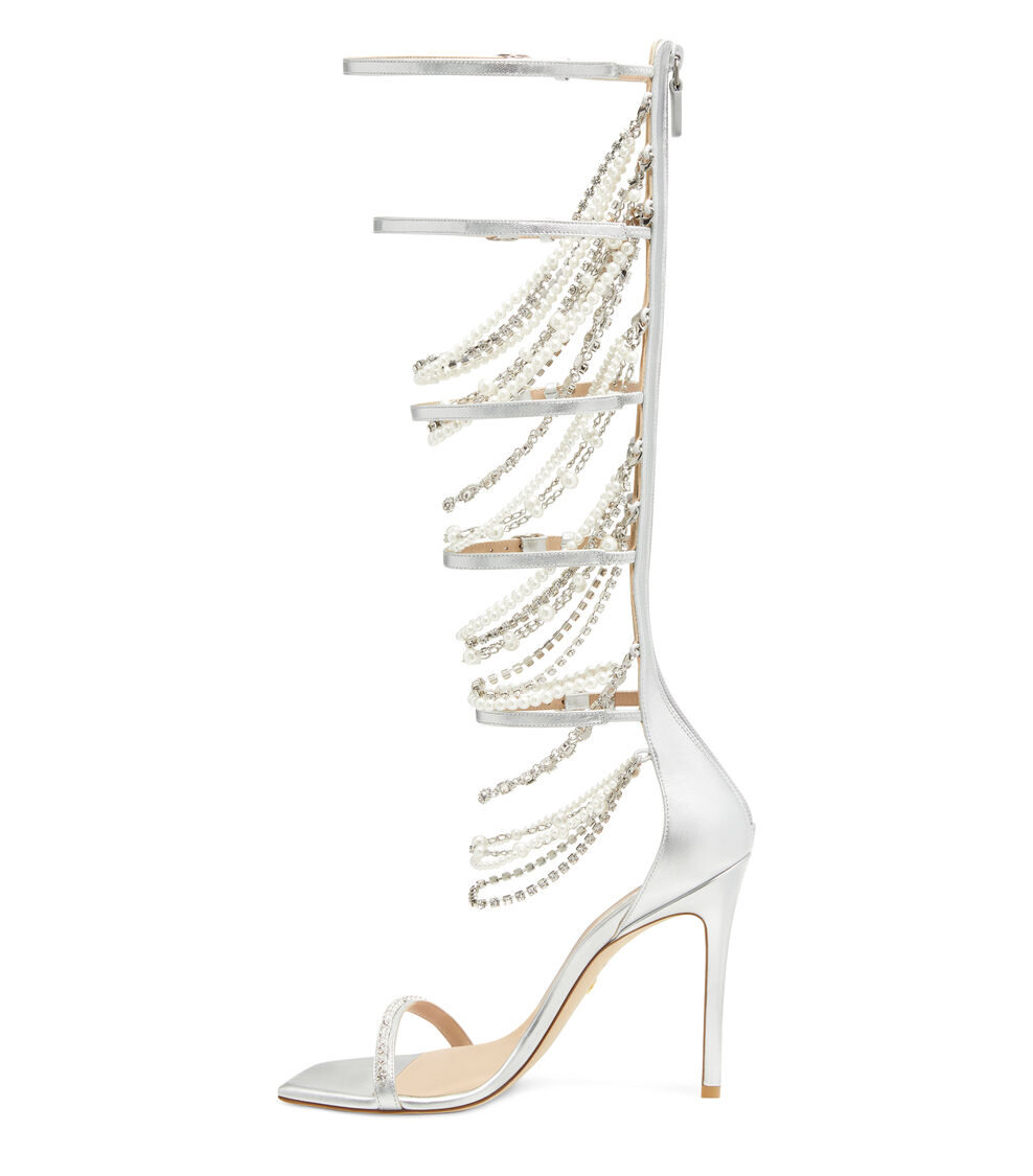 Stuart Weitzman NUDIST PEARLDROP GLADIATOR 110 SANDAL SILVER SB572LIDSLV