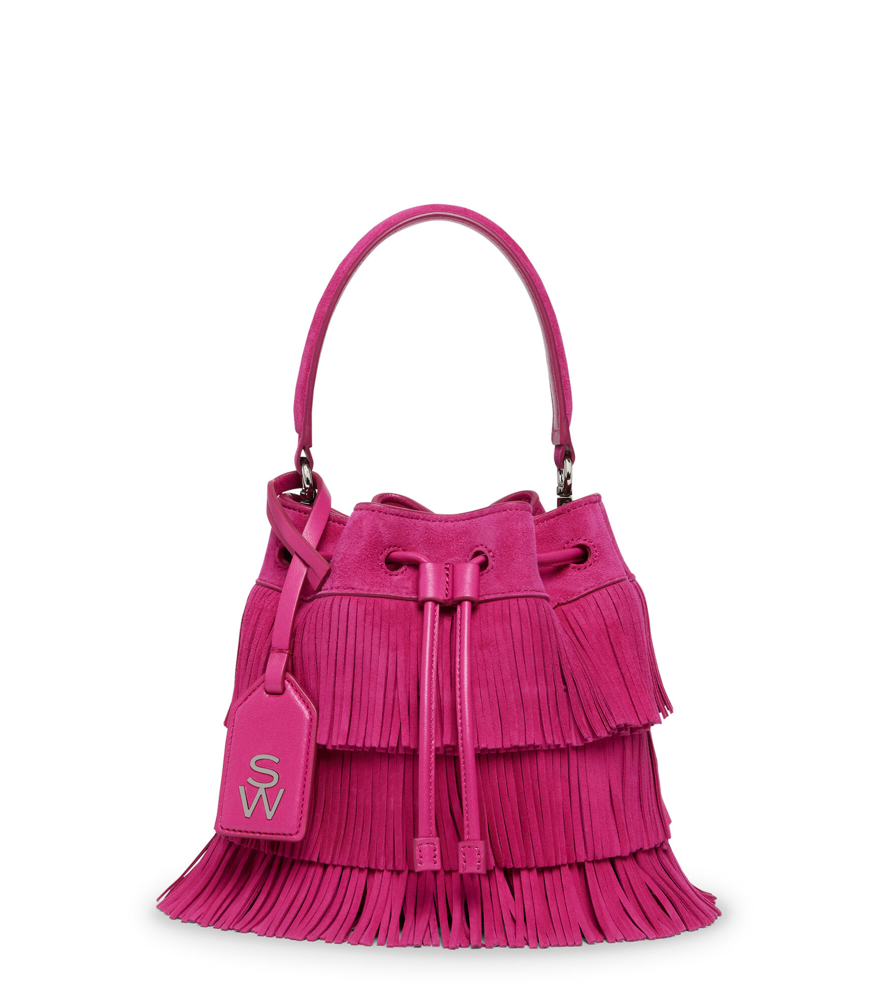 RAE FRINGE MINI BUCKET BAG, Last chance, BÉGONIA, DAIM - Stuart Weitzman - Modalova