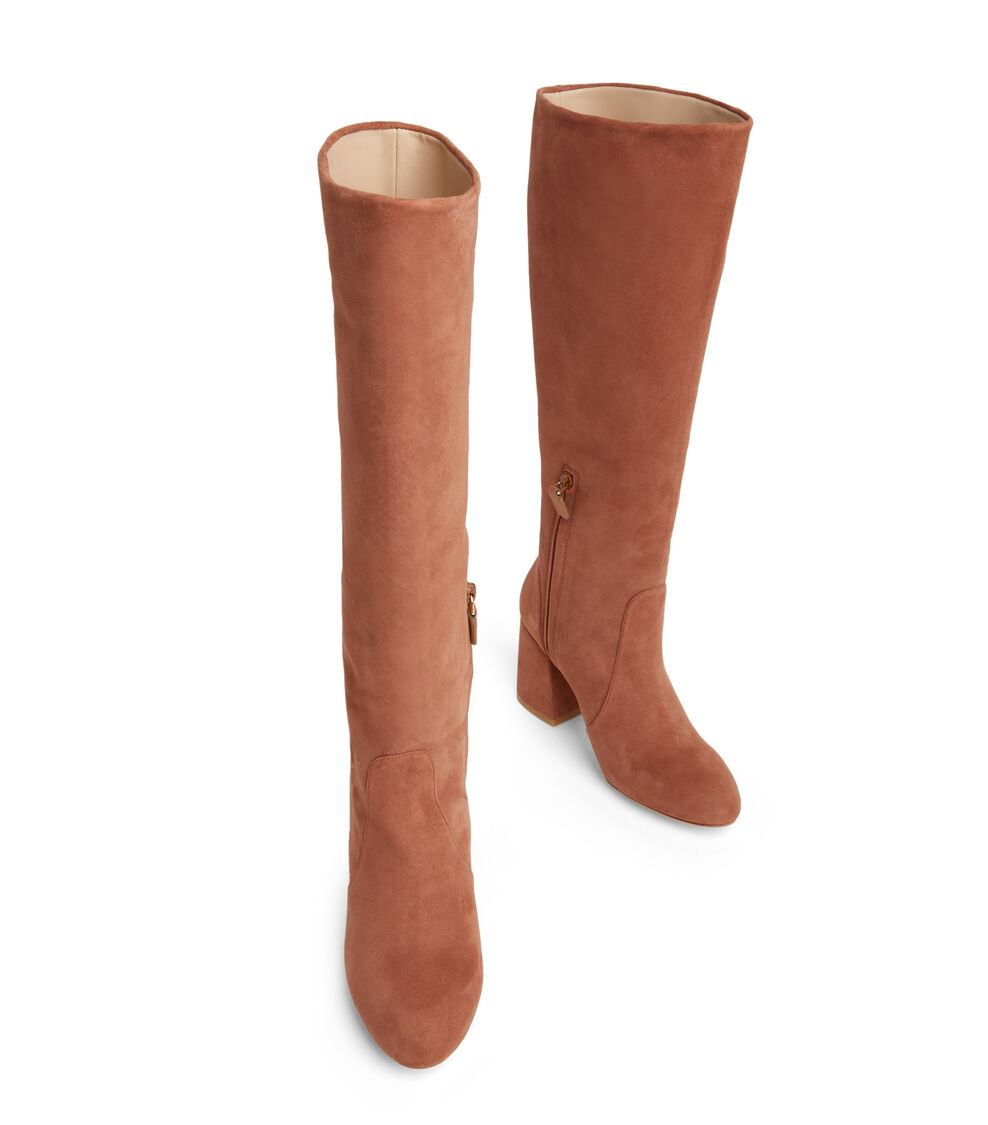 Stuart Weitzman FLAREBLOCK 85 SLOUCH BOOT CAPPUCCINO SF416SUECAP