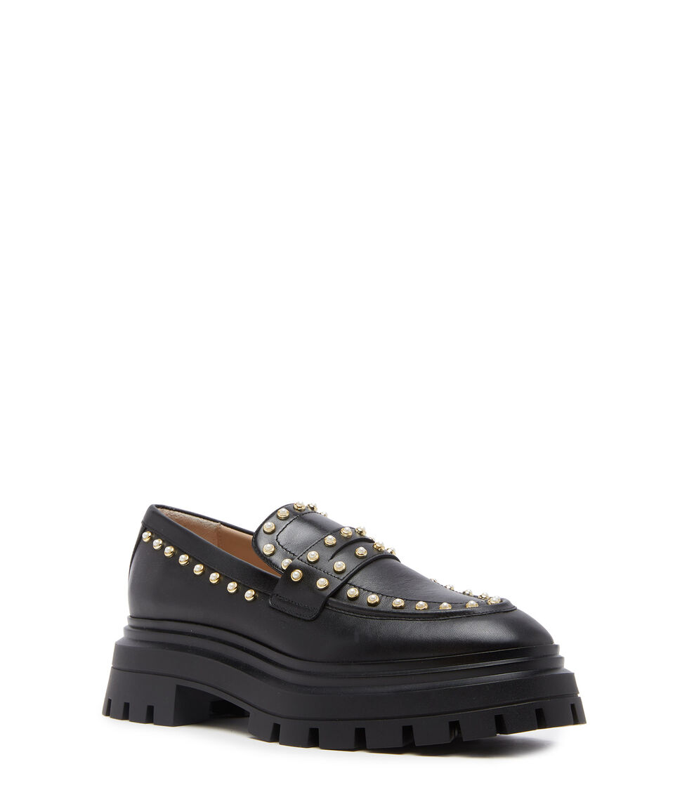 Stuart Weitzman BEDFORD PEARL LOAFER BLACK SC747CHIBLK