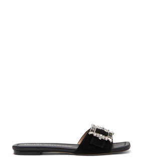 Stuart Weitzman SHINE BUCKLE SLIDE SANDAL BLACK SA719SUEBLK