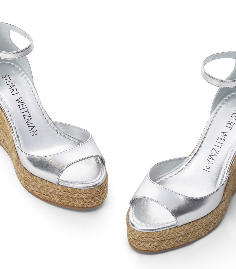 Stuart Weitzman NUDISTIA ESPADRILLE WEDGE SILVER SH966LIDSLV