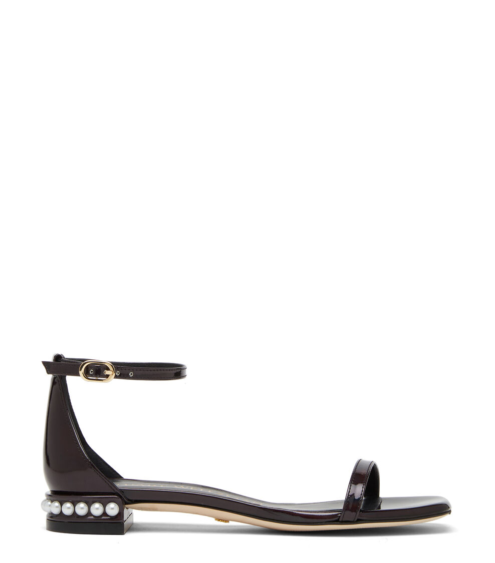 Stuart Weitzman NUDISTCURVE PEARL FLAT SANDAL BLACK SD318IRSBLK