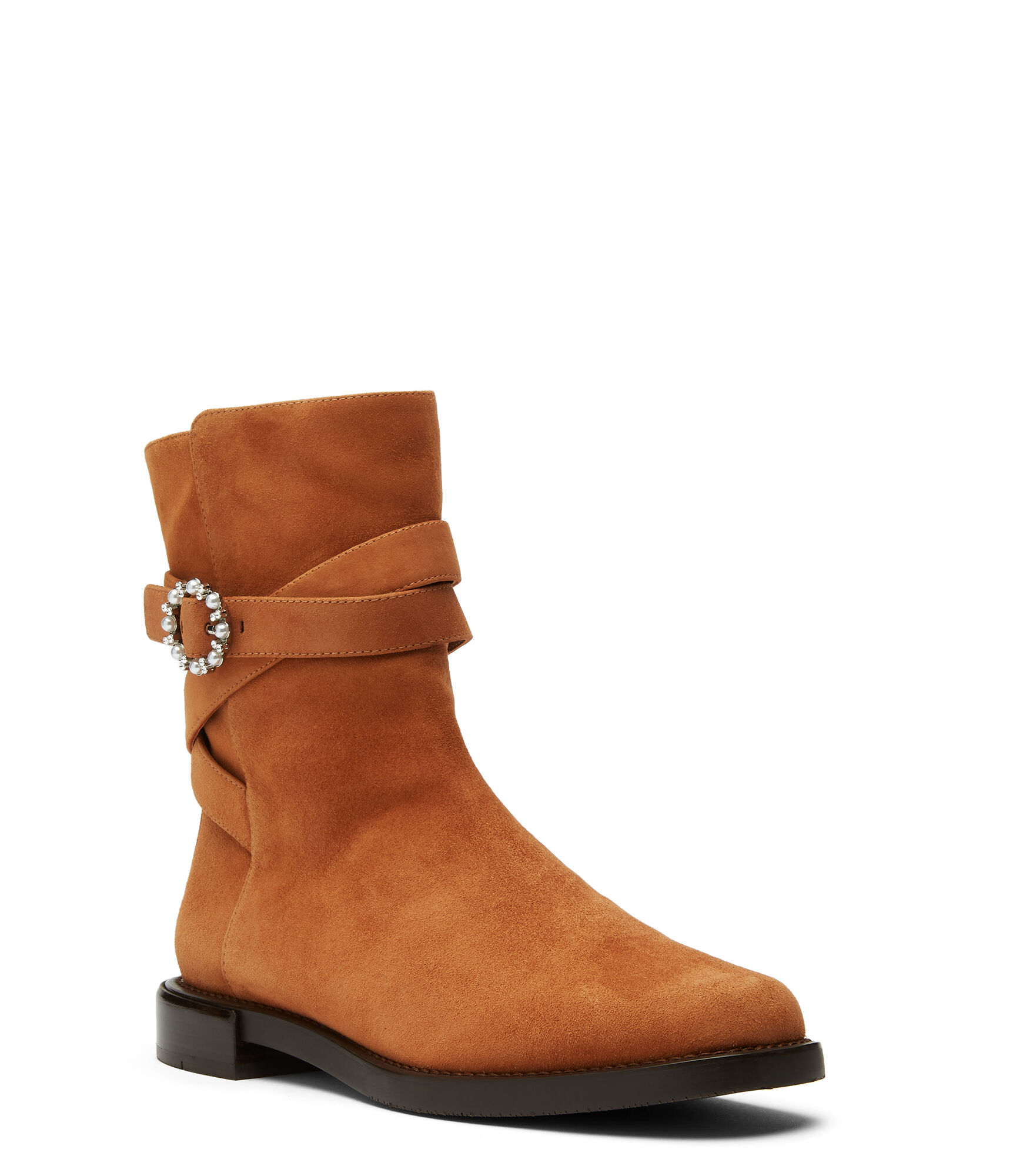 RYDER PEARL BUCKLE BELTED BOOTIE in NOUGAT for Women Stuart Weitzman UK