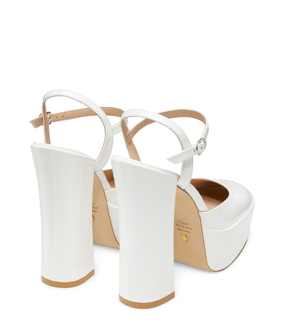 Stuart Weitzman SKYHIGH 145 ANKLE-STRAP PLATFORM PUMP WHITE SC825PATWHT