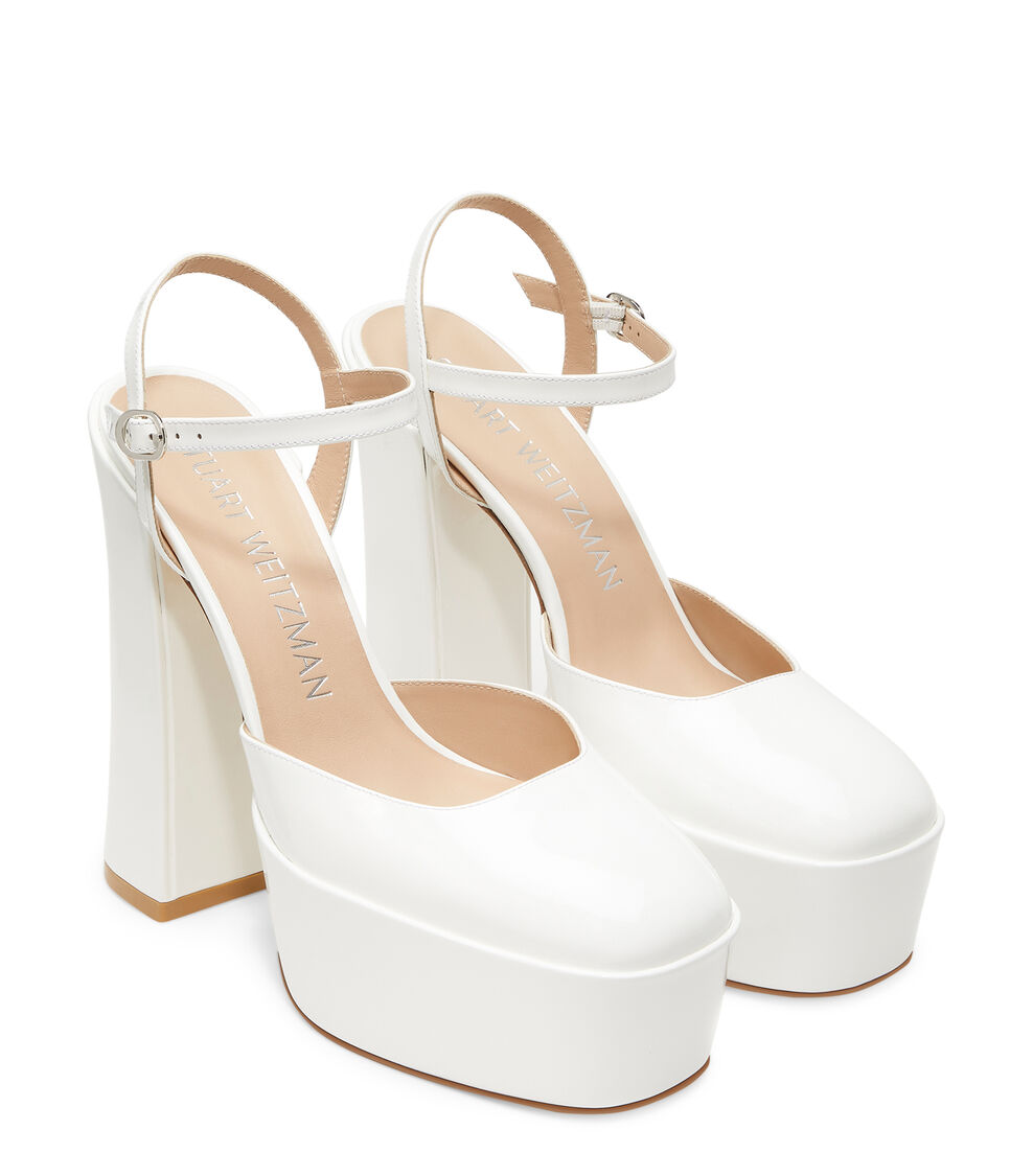 Stuart Weitzman SKYHIGH 145 ANKLE-STRAP PLATFORM PUMP WHITE SC825PATWHT