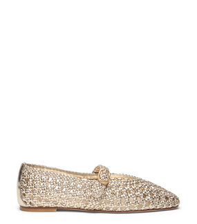 Stuart Weitzman PRIMA WOVEN MARY JANE LIGHT GOLD SN722FIVLIO