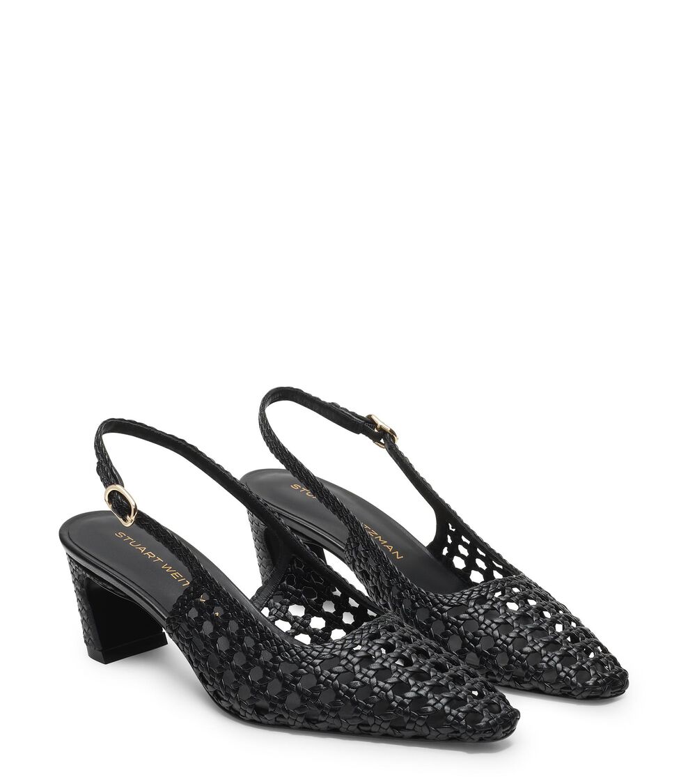 Stuart Weitzman STASSI WOVEN SLINGBACK 50 BLACK SN778FIKBLK