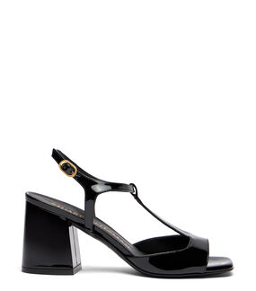 Stuart Weitzman FLAREBLOCK T-STRAP SANDAL BLACK SH475PATBLK