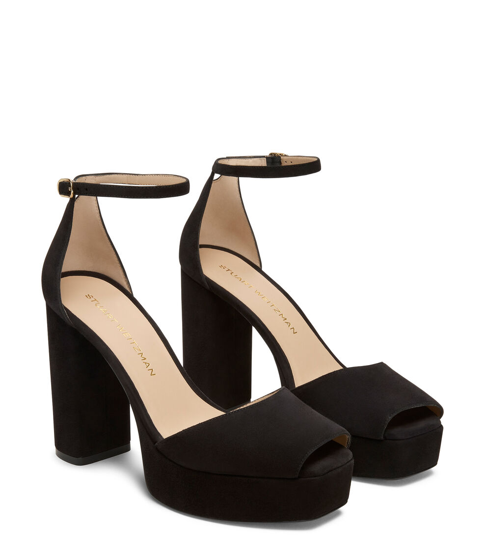 Stuart Weitzman SABRINA ANKLE-STRAP PLATFORM BLACK SN123SUEBLK