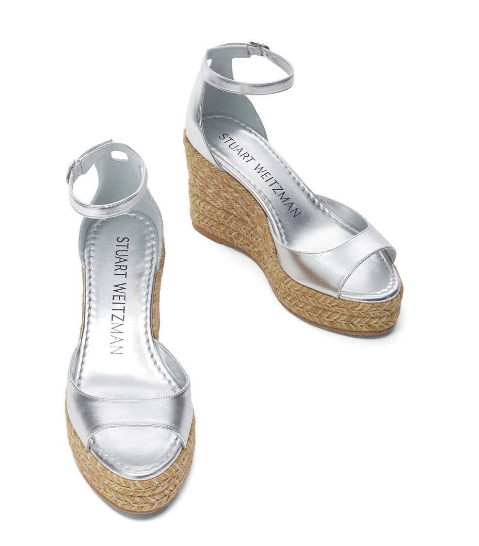 Stuart Weitzman NUDISTIA ESPADRILLE WEDGE SILVER SH966LIDSLV