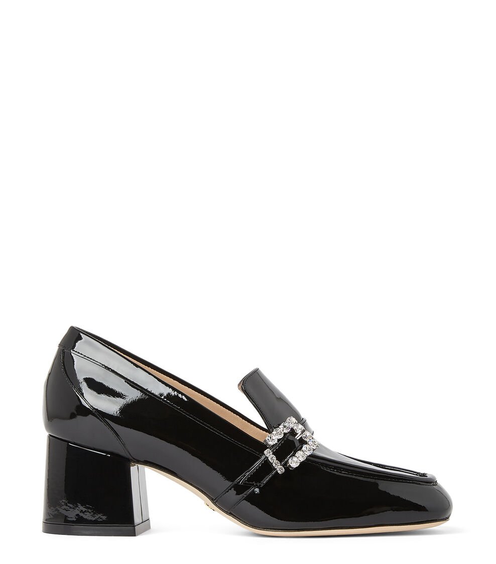 Stuart Weitzman CRYSTAL GEO BUCKLE 60 LOAFER BLACK SC624PATBLK