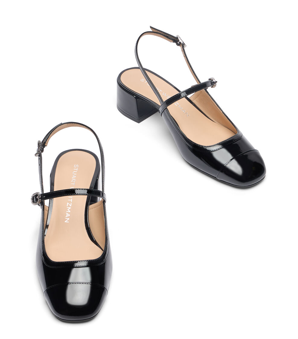 Stuart Weitzman MAEVE CRYSTAL MARY JANE SLINGBACK BLACK SK661PATBLK