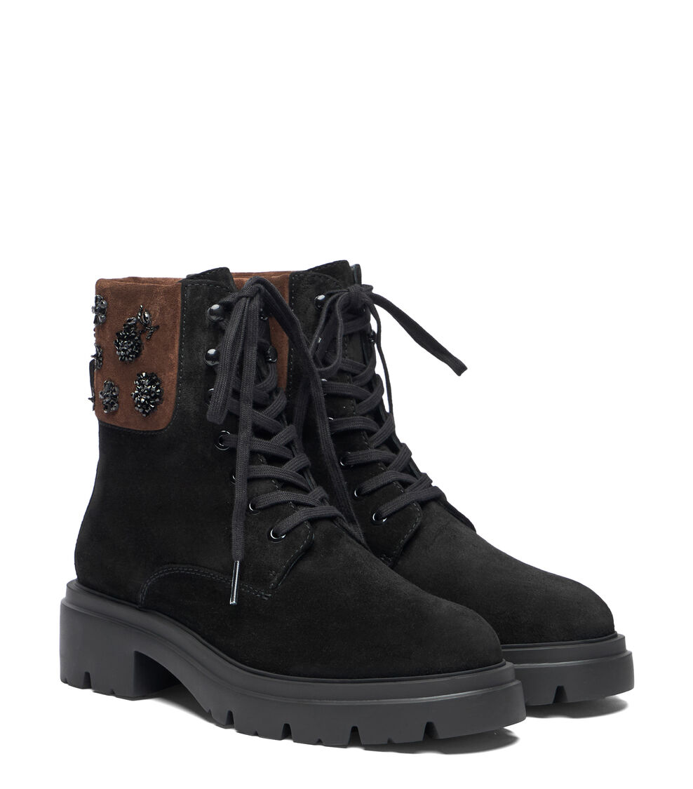 Stuart Weitzman HUDSON LACE-UP BOOTIE BLACK/WALNUT SM546SJMPJX