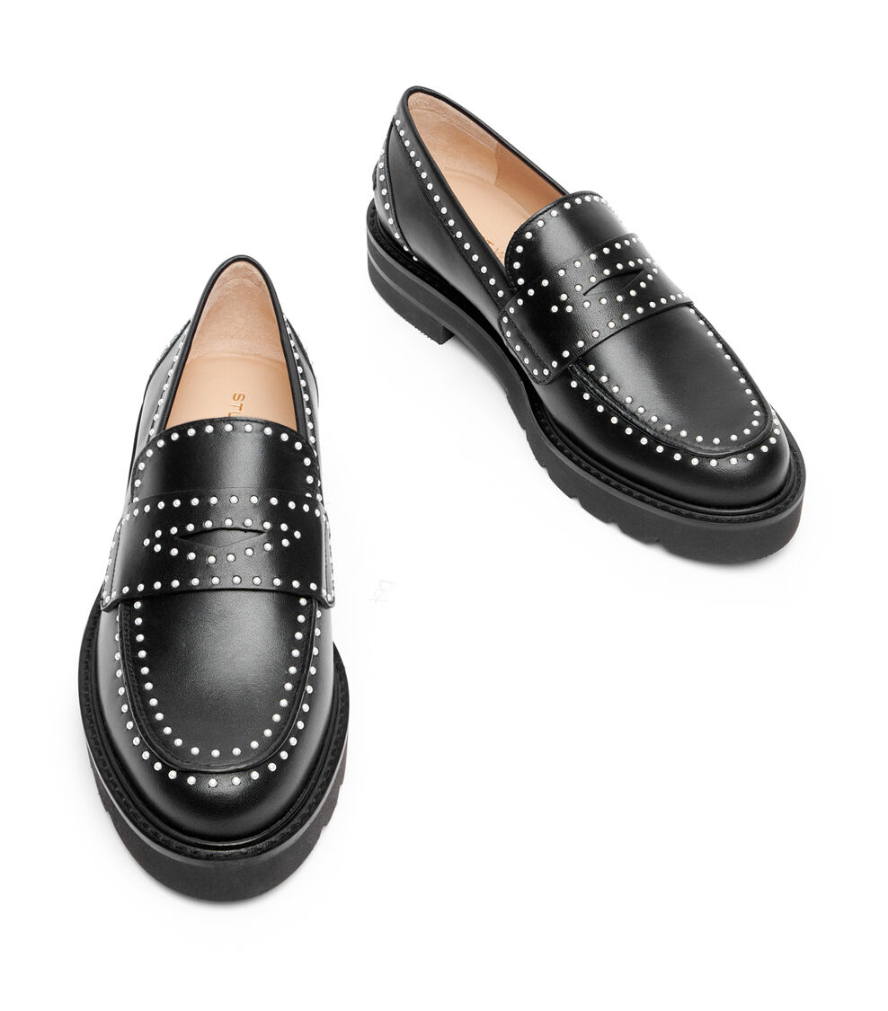 Stuart Weitzman PARKER LIFT MINI PEARL LOAFER BLACK SF409SMOBLK