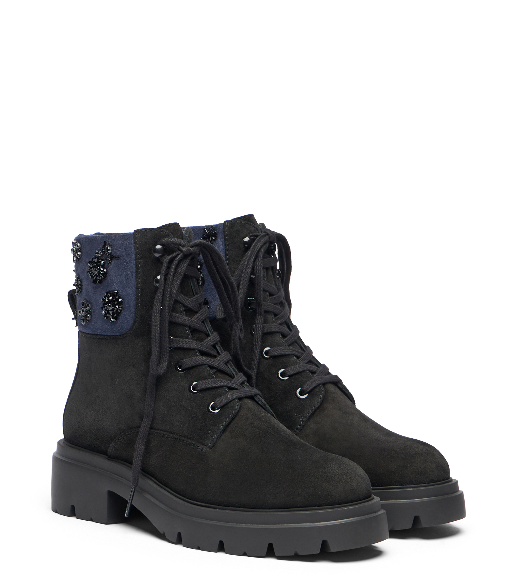  Stuart Weitzman Hudson Lace-up Bootie - Woman  Black/nice Blue 41 