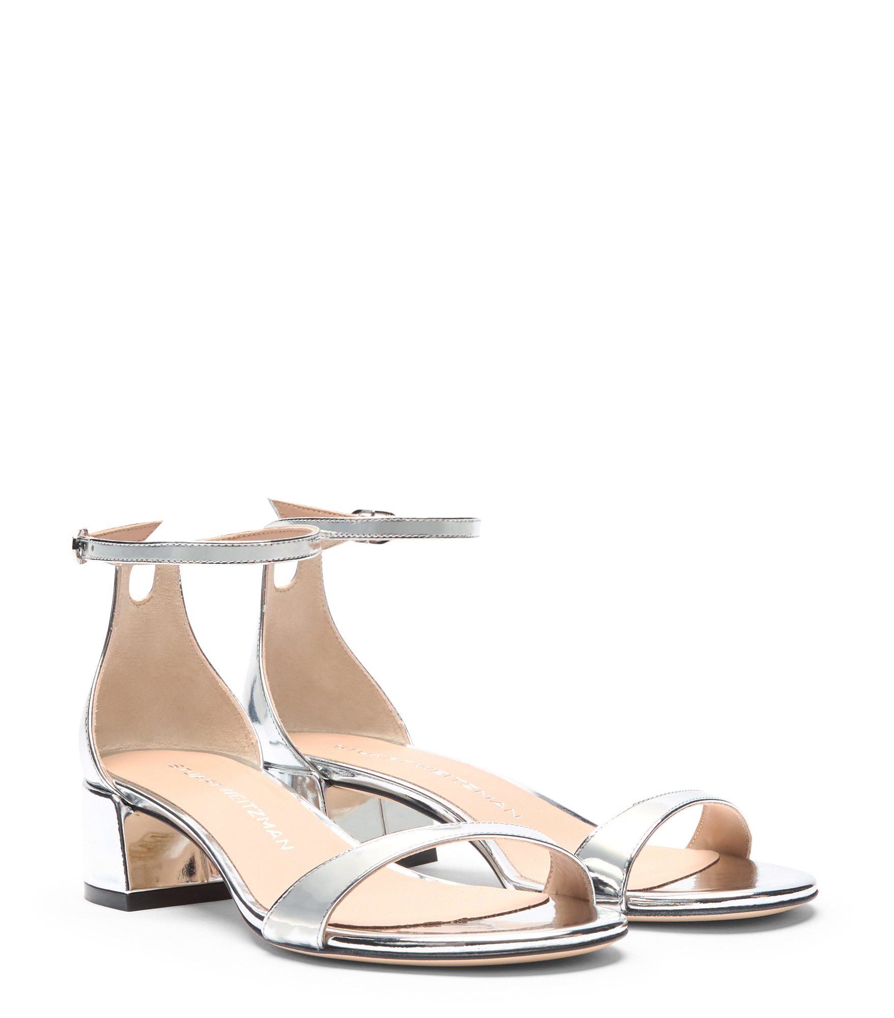  Stuart Weitzman Nudist Block 35 - Woman Sandals Silver 38.5 