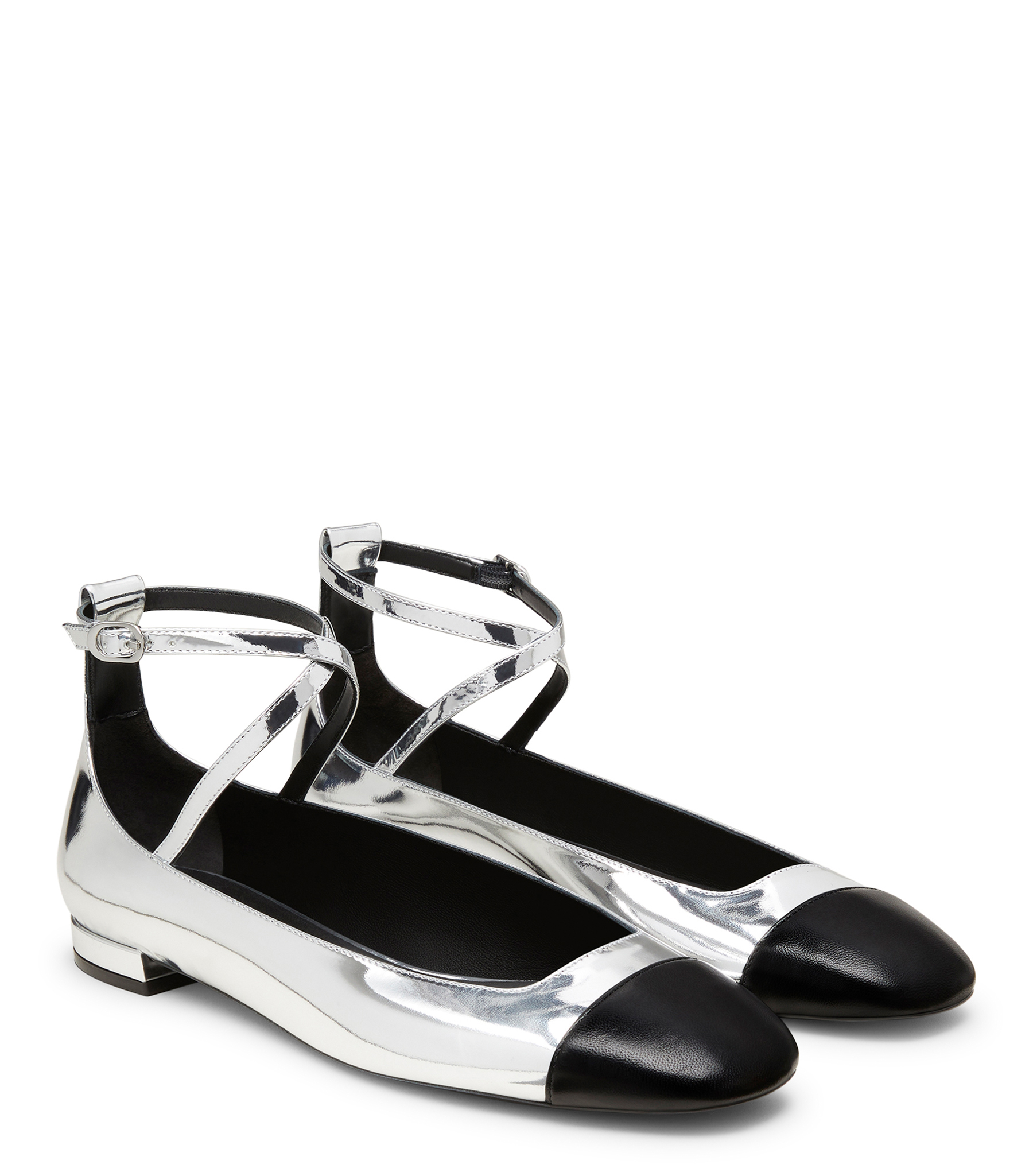  Stuart Weitzman Eden Strap Flat - Woman  Silver/black 36 