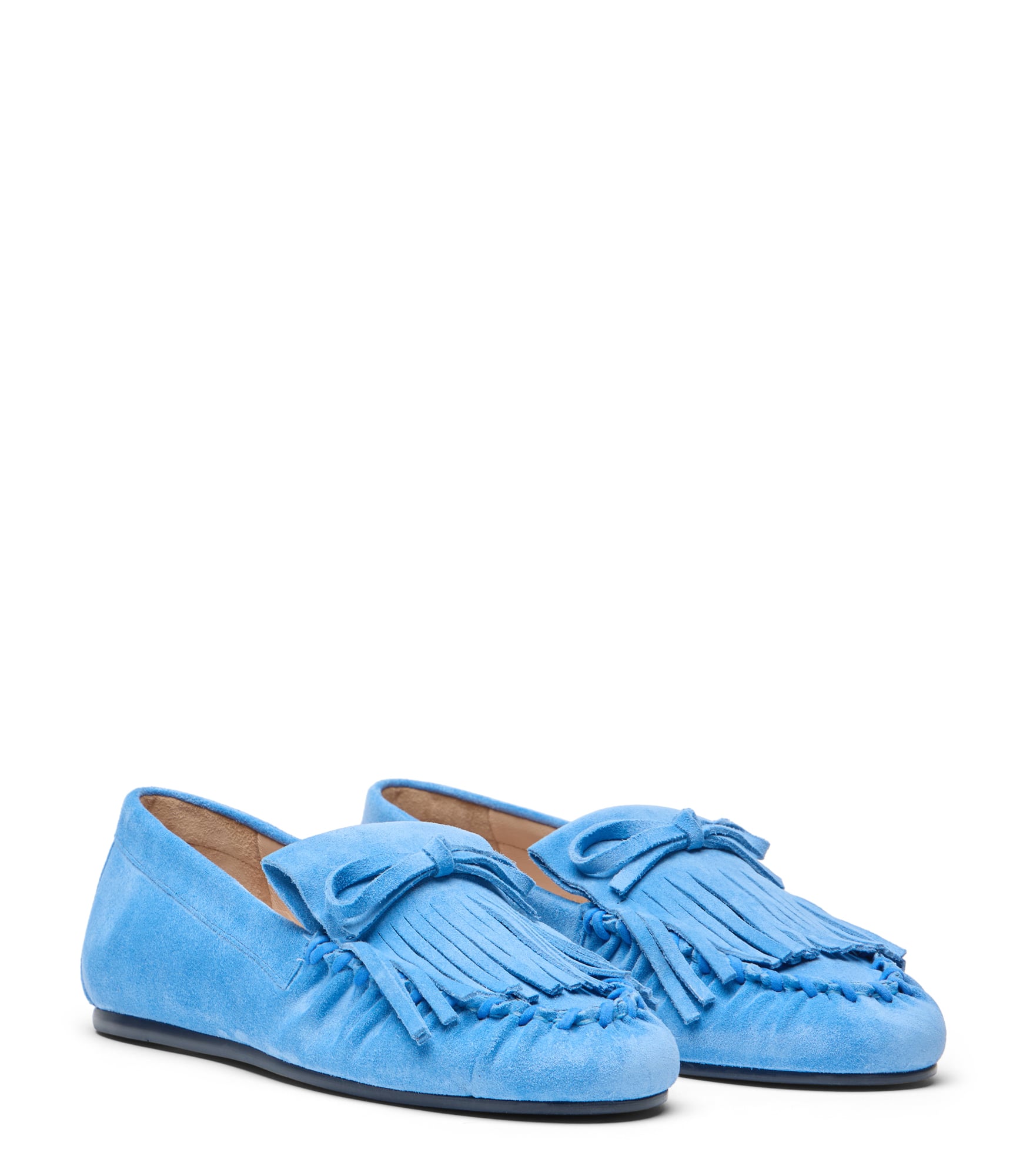  Stuart Weitzman Britt Fringe Moccasin - Woman Flats And Loafers Mykonos Blue 38.5 